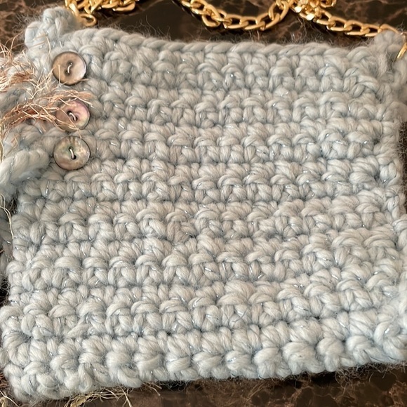 Handmade Blue Crochet Fringe Mini Bag - Picture 3 of 8